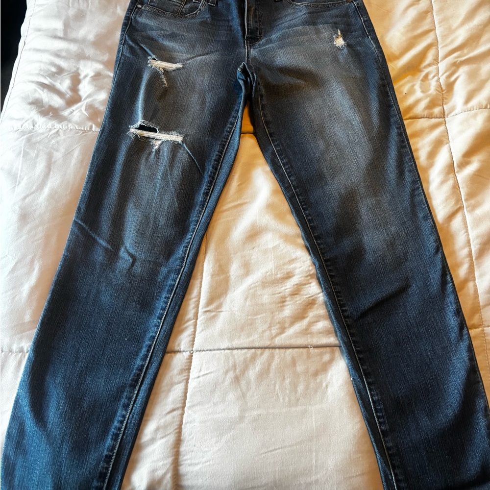 1822 Denim Women's Distressed Dark Blue Skinny Jeans